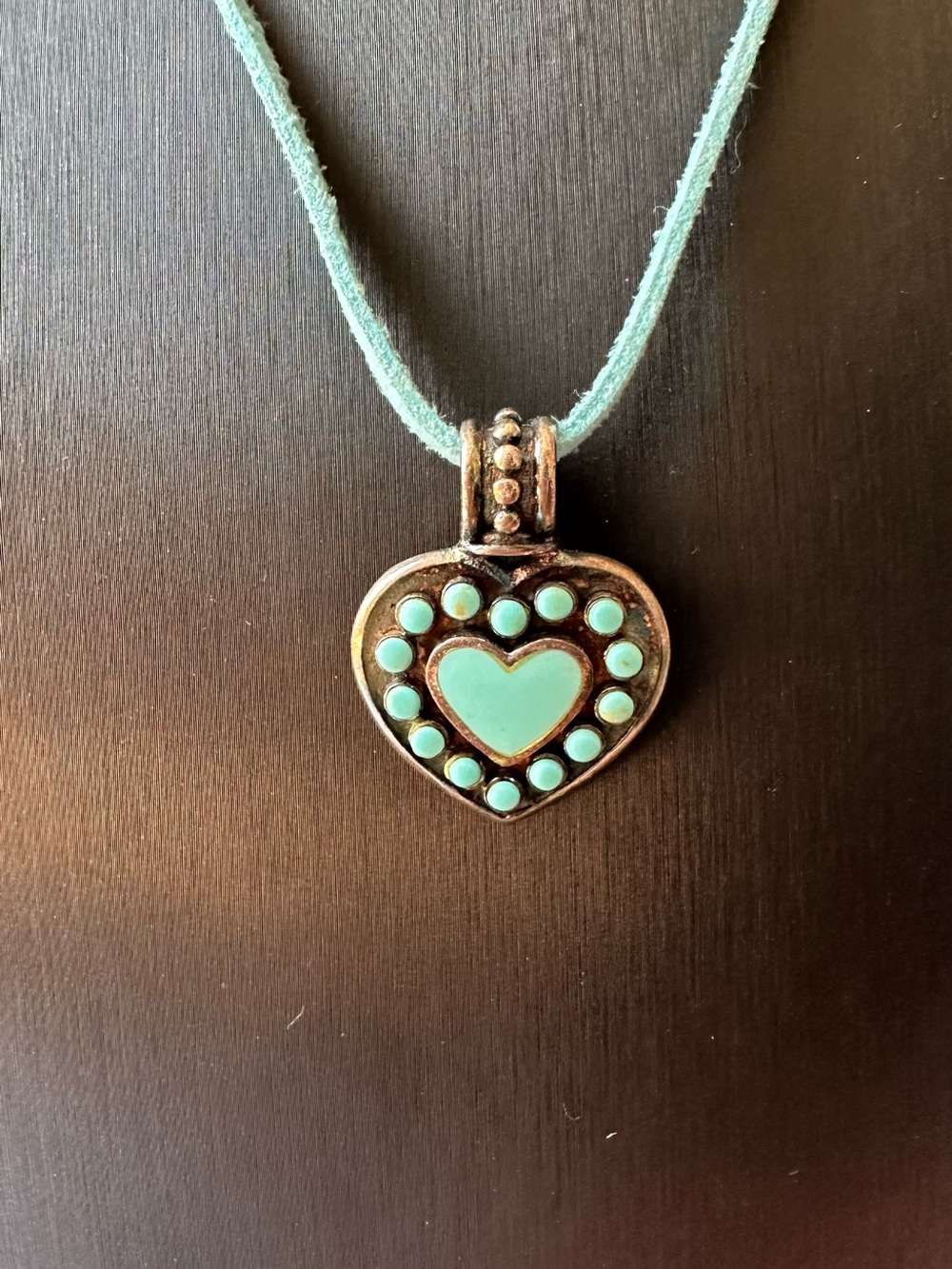 Turquoise Heart Pendant Necklace with Suede Cord 925